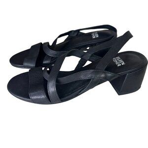 Eileen Fisher Giga Womens Size 6 Sandal Black Leather Slingback Block Heel Shoe